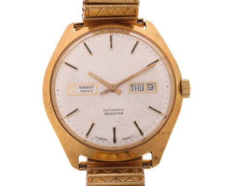 TISSOT - a Vintage gold plated stainless steel Seastar automatic calendar bracelet watch, ref. 46598-01, circa 1970s, silvere