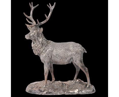 A large Elizabeth II silver filled model stag, Camelot Silverware Ltd, Sheffield 2007, realistically modelled as a standing s