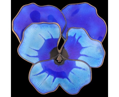 DAVID ANDERSEN - a large Norwegian vermeil sterling silver blue enamel 'Pansy' brooch, 46.7mm, 19.6gNo damage or repair, no e
