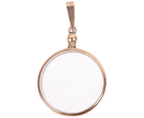 An Antique 9ct rose gold double-sided photo locket pendant, maker JW, Birmingham 1906, 37.5mm, 1.3gNo damage or repair, only 