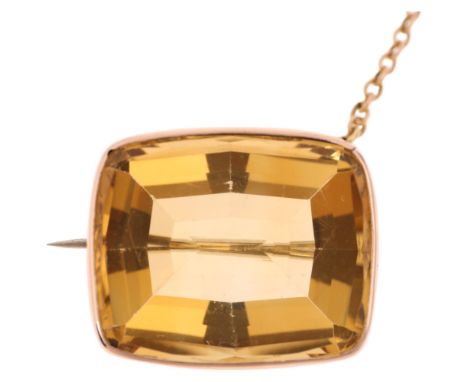An Antique Victorian 18ct gold citrine brooch, rub-over set with oval flat-top citrine, unmarked mount tests as 9ct, 27.8mm, 