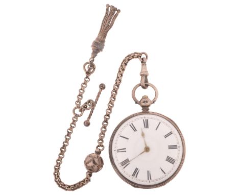 A mid-19th century silver open-face key-wind verge pocket watch, by Barraud's of Cornhill London, white enamel dial with Roma