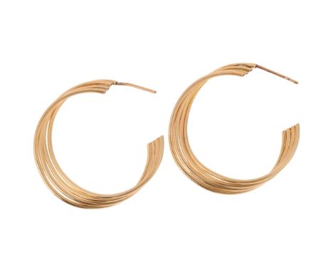 A pair of Continental 14ct gold twisted hoop stud earrings, unmarked mount tests as 14ct, 31.4mm, 4.2gNo damage or repair, no