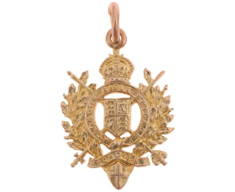 An Antique 9ct rose gold 'London Rifle Brigade' medal for the Newton Dunn Cup 1905, won by Pte W G Hatch, unmarked mount test