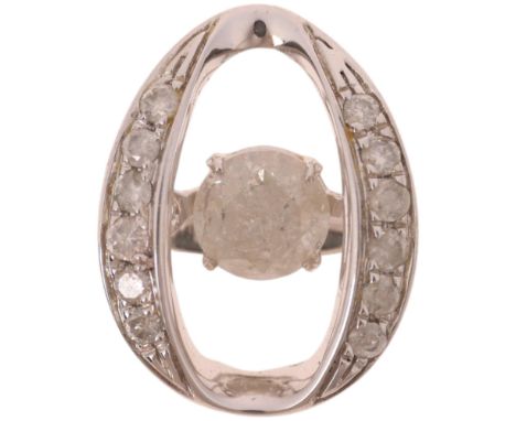 A 9ct white gold diamond eye pendant, set with modern round brilliant-cut diamonds and central en tremblant diamond, 11.5mm, 
