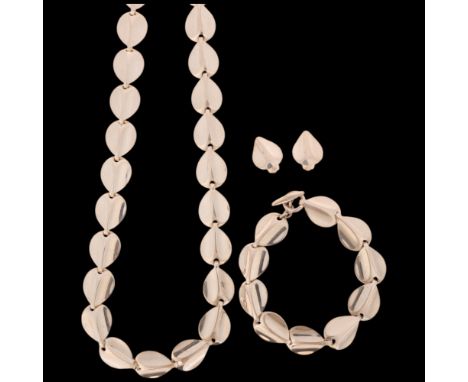 HERMANN SIERSBOL - a Danish modernist sterling silver 'Leaf' demi-parure, comprising line necklace, 47cm, bracelet 19cm, and 