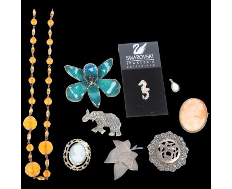 Various jewellery, including silver turquoise brooch, marcasite elephant brooch, etcLot sold as seen unless specific item(s) 