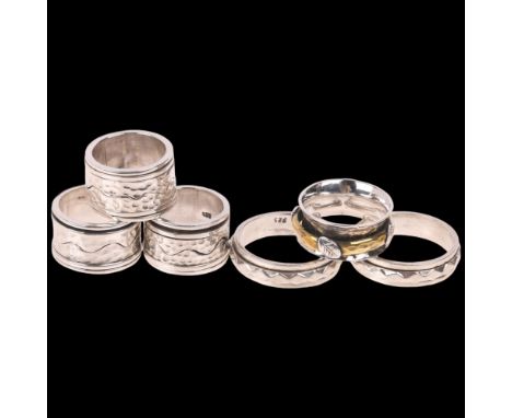 6 modern silver twisting puzzle rings, sizes P x 2, R, T, and Z+ x 2, 77.4g total (6)No damage or repair
