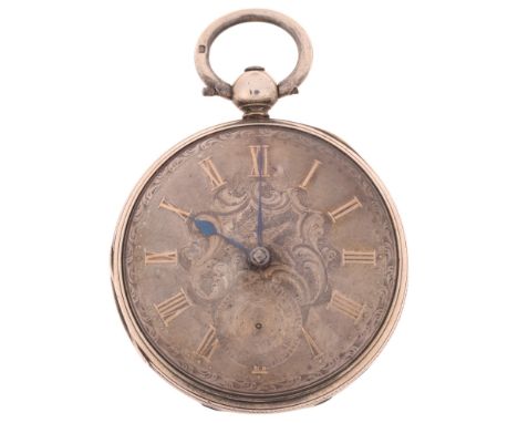 A mid-19th century silver open-face key-wind pocket watch, by Jn Jones of Strand London, floral engraved silvered dial with a