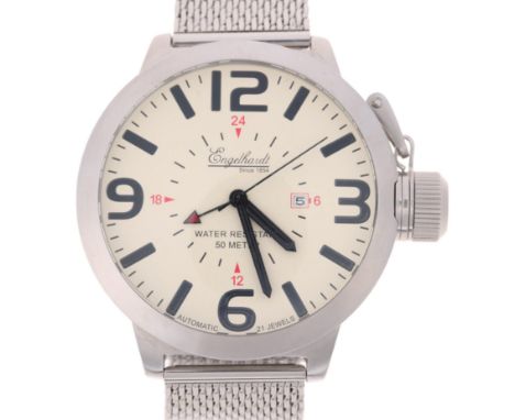 ENGELHARDT - a stainless steel automatic calendar bracelet watch, circa 2007, cream dial with black quarterly Arabic numerals