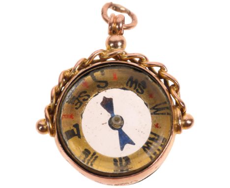An Antique 9ct rose gold compass fob, maker WJP, Chester 1927, 24mm, 3.9gNo damage or repair, a few very light dents around e