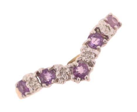A 9ct gold amethyst and diamond wishbone ring, band width 3.2mm, size M, 1.2gNo damage or repair, all stones present, full UK