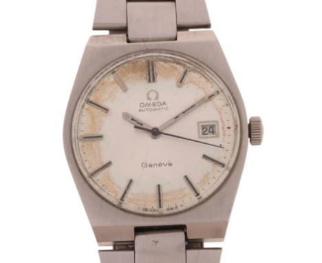 OMEGA - a Vintage stainless steel Geneve automatic calendar bracelet watch, ref. 166.099, circa 1971, silvered dial with appl