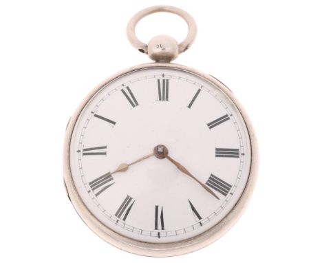 An early 19th century silver open-face key-wind pocket watch, by Barrauds of Cornhill London, white enamel dial with Roman nu