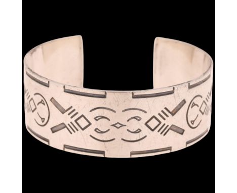 GEORG JENSEN - a Danish modernist sterling silver abstract cuff bangle, designed by Harald Nielsen, model no. 64, band width 
