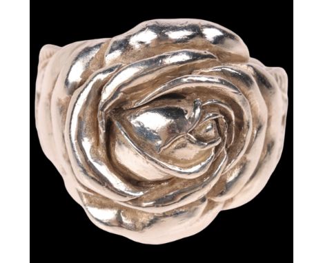 A heavy modern sterling silver 'Rose' ring, by The Great Frog, London 2018, setting height 22.1mm, size P, 23gNo damage or re