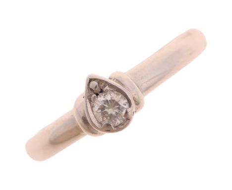 A 9ct white gold 0.13ct single stone diamond ring, illusion pear set with modern round brilliant-cut diamond, setting height 