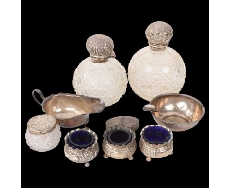 Various silver, including sauce boat, ashtray, cruet set, toilet jars, etc, 7oz weighableLot sold as seen unless specific ite