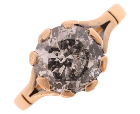 A 14ct gold 3.2ct single stone 'Dalmatian' diamond ring, claw set with 3.2ct modern round brilliant-cut diamond, colour appro