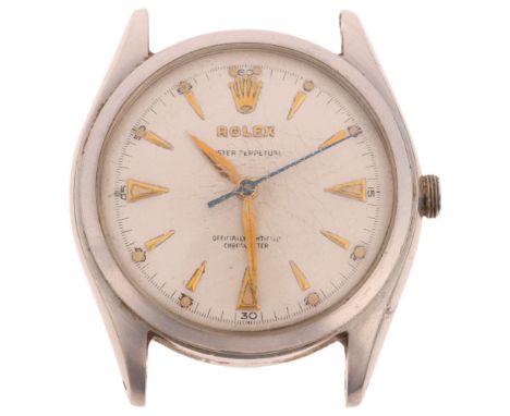 ROLEX - a Vintage stainless steel Oyster Perpetual "Bubble Back" automatic wristwatch head, ref. 6084, circa 1952, silvered d
