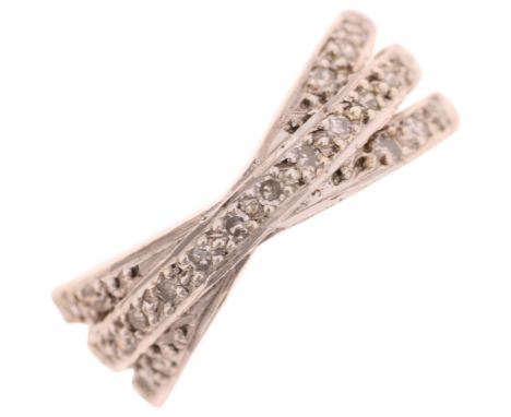 A 9ct white gold diamond triple band ring, maker AL, London 2001, set with single-cut diamonds, setting height 7.6mm, size M,