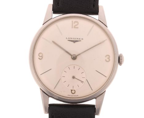 LONGINES - a Vintage stainless steel mechanical wristwatch, ref. 8888 28, circa 1964, silvered dial with applied slimline qua