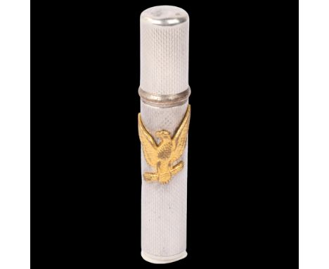 An American sterling silver-cased 'Eagle' pocket lighter, engine turned decoration, 8.5cmGeneral wear to high points, a few l
