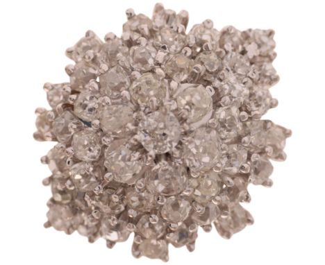 An 18ct white gold diamond cluster cocktail ring, claw set with old-cut diamonds, total diamond content approx 2ct, setting h