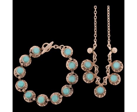 HERMANN SIERSBOL - a Danish modernist sterling silver green moonstone matching fringe necklace and bracelet set, necklace 32c