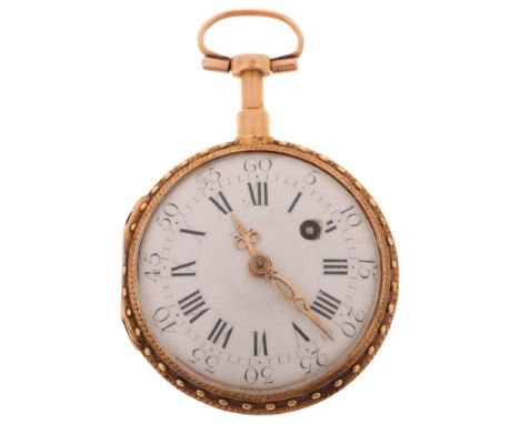 A late 18th century French 18ct three-colour gold verge pocket watch, circa 1790, white enamel dial with hand painted Roman n