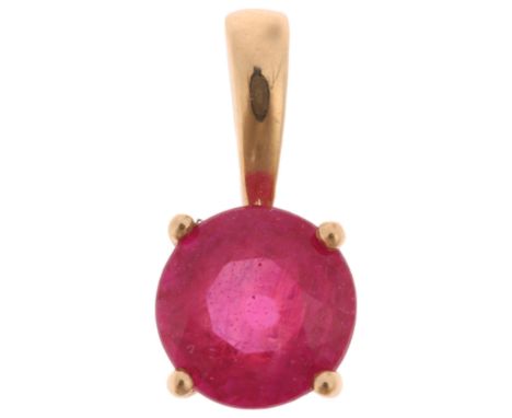 A 9ct gold single stone ruby pendant, set with round-cut ruby, 10mm, 0.4gNo damage or repair, ruby is a vivid pinkish red, la