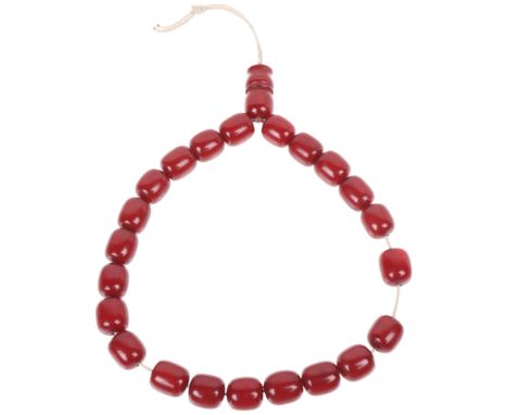 A Vintage cherry amber barrel bead prayer necklace, beads 19.5mm, 40cm, 109.6gNo damage, no major chips or losses, only light