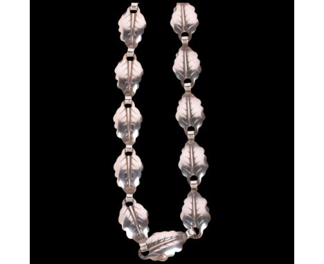 HERMANN SIERSBOL - a Danish modernist sterling silver leaf panel necklace, 39cm, 16.7gNo damage or repair, only light surface