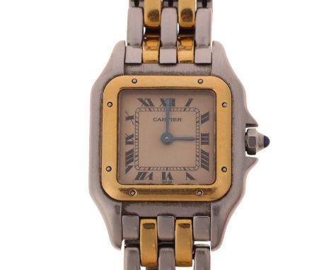 CARTIER - a lady's bi-metal Panthere quartz bracelet watch, ref. 166921, cream dial with black Roman numeral hour markers hav