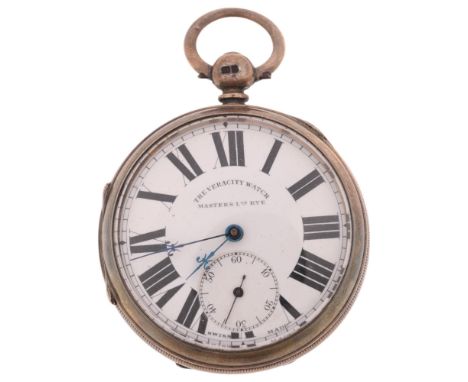 A late 19th century silver open-face key-wind pocket watch, by The Veracity Watch Masters Ltd of Rye, white enamel dial with 