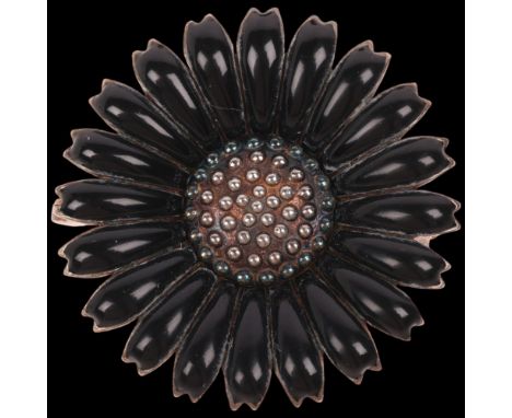 A Danish sterling silver black enamel daisy pattern brooch/pendant, indistinct maker, 32.5mm, 11gNo damage or repair, no enam