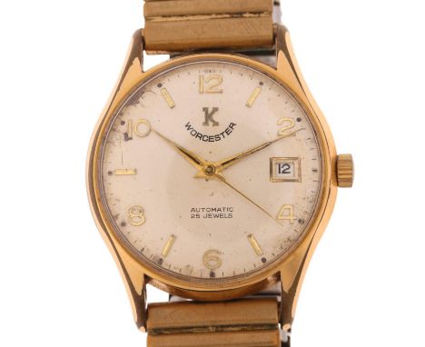WORCESTER K - a Vintage gold plated stainless steel automatic calendar bracelet watch, ref. 5002AB, circa 1960s, silvered dia