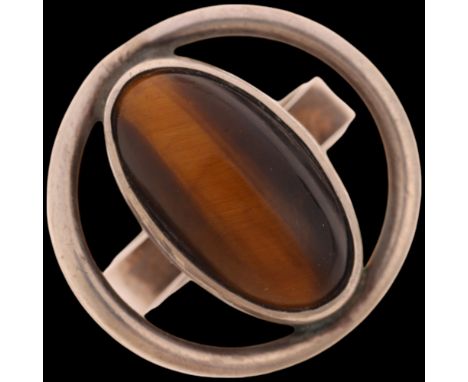 NIELS ERIK FROM - a Danish modernist sterling silver tigers eye 'Eye' ring, setting height 20.8mm, size I, 7.7gNo damage or r
