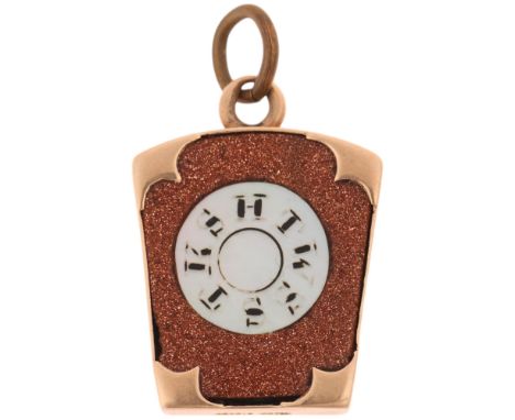 A Vintage 10k rose gold mother-of-pearl and goldstone Masonic keystone fob, the letters HTWSSTKS represent the mark of the An