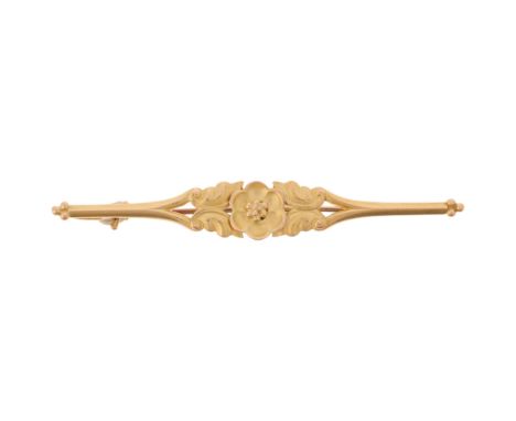 GEORG JENSEN - a Danish modernist 14ct gold flowerhead openwork bar brooch, model no. 183, 59.4mm, 4.8gNo damage or repair, o