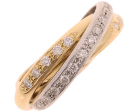 LIV THURLWELL - a heavy 18ct gold and platinum diamond triple band ring, set with modern round brilliant-cut diamonds, signed