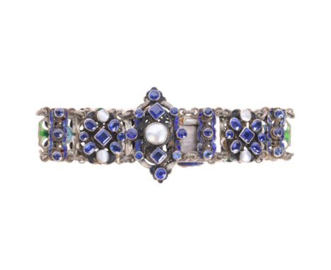 An Austro-Hungarian silver Neo-Renaissance gem set panel bracelet, by Hermann Bohm, circa 1880, openwork form designed as a s