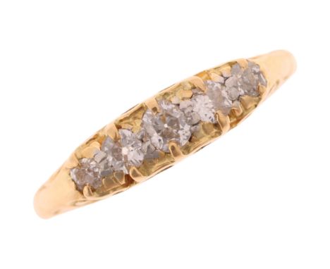 An Antique 18ct gold five stone diamond half hoop ring, set with graduated old-cut diamonds, total diamond content approx 0.3