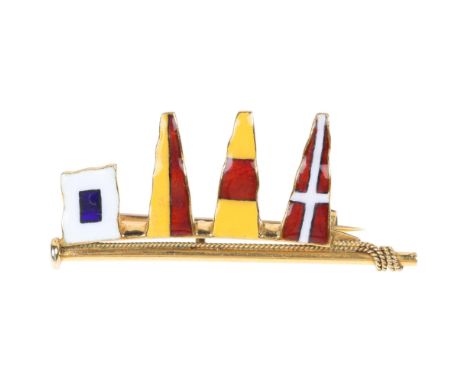 A 9ct gold enamel nautical signal flag brooch, maker JWB, Birmingham 1979, 36.7mm, 4gNo damage or repair, no enamel loss, bro