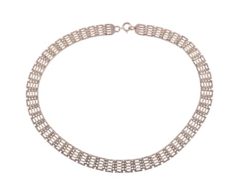 A Vintage silver collar necklace, maker JAM, Birmingham 1976, band width 10.5mm, 39cm, 26.2gNo damage or repair, no broken li