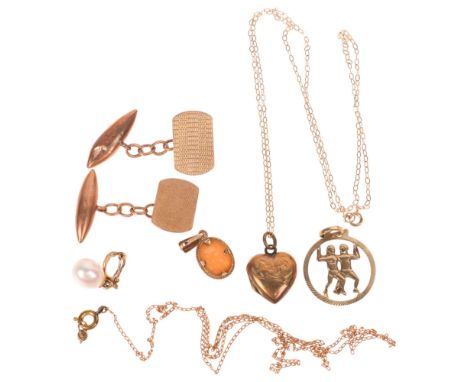 Various gold jewellery, including pair of 9ct cufflinks, 9ct pearl pendant, etc, 10.2g grossLot sold as seen unless specific 