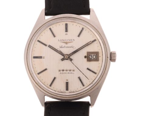 LONGINES - a stainless steel Admiral automatic calendar wristwatch, ref. 8181-2, circa 1967, brushed silvered dial with appli