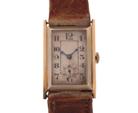 BUREN - an Art Deco 9ct rose gold mechanical wristwatch, circa 1920s, engine turned silvered dial with black Arabic numerals,