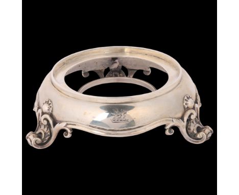 PAUL STORR - a George III cast-silver coffee pot burner stand, London 1792, circular form with cast foliate rim and scrolled 