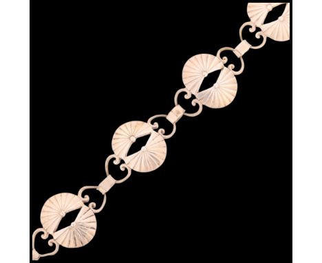 E ARVIG - an Art Deco Danish silver 'Fan' panel bracelet, band width 21.1mm, 21cm, 21.8gNo damage or repair, only general sur